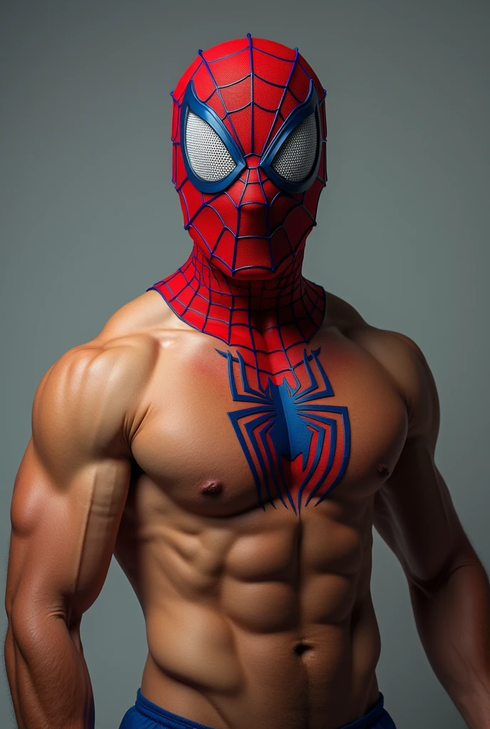 A good-looking man with a Spiderman mask,shirtless (Full body image)