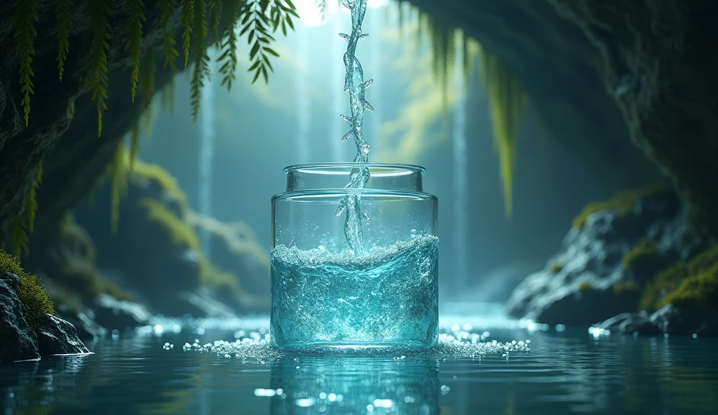 Grotto falling into an empty glass with a lid