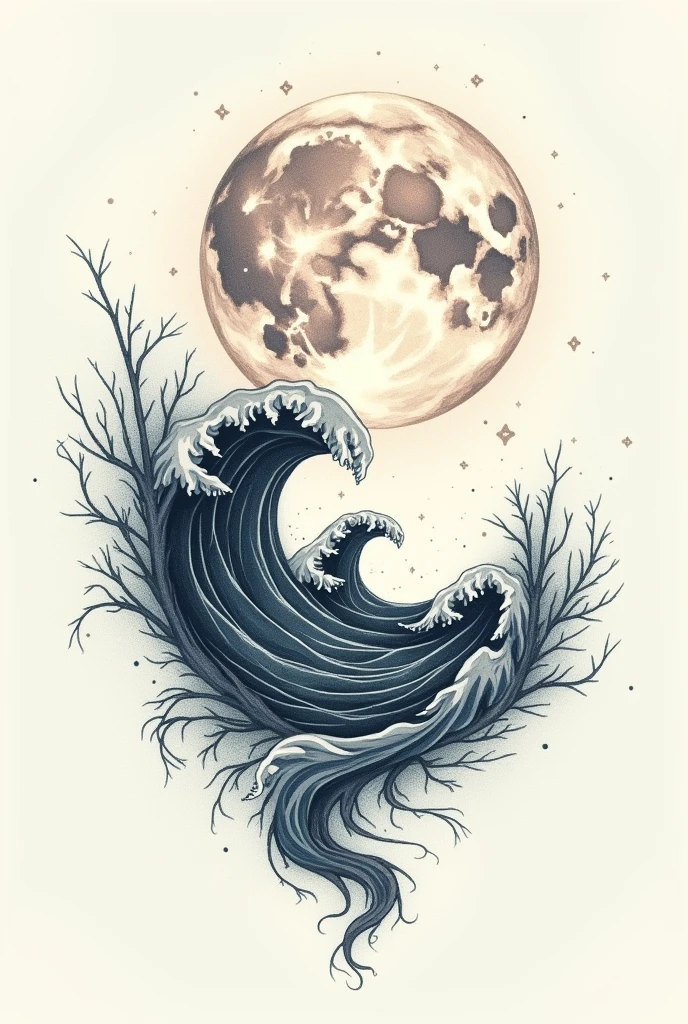 Draw a moon inside with tides for tattoo