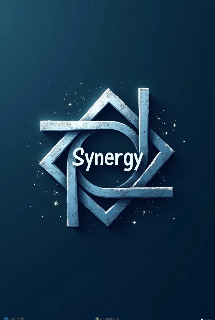 Logo brand about synergy, for academic center of civil engineering, in blue and silver colors. More abstract image with some drawing and the word synergy in the middle