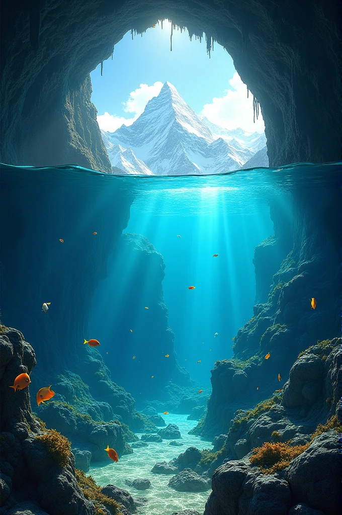 Une grotte sous la mer en haut de l'everest