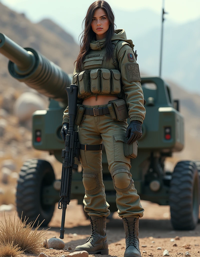 Heavy armored vehicle camouflage realistic female soldier