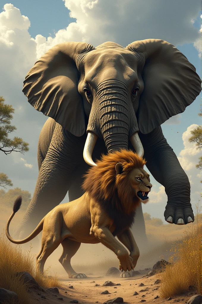 The lion killed the elephant