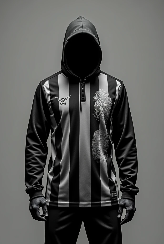 Jersey design of forensic in black and grey stripes and included with fingerprint both front and back view
