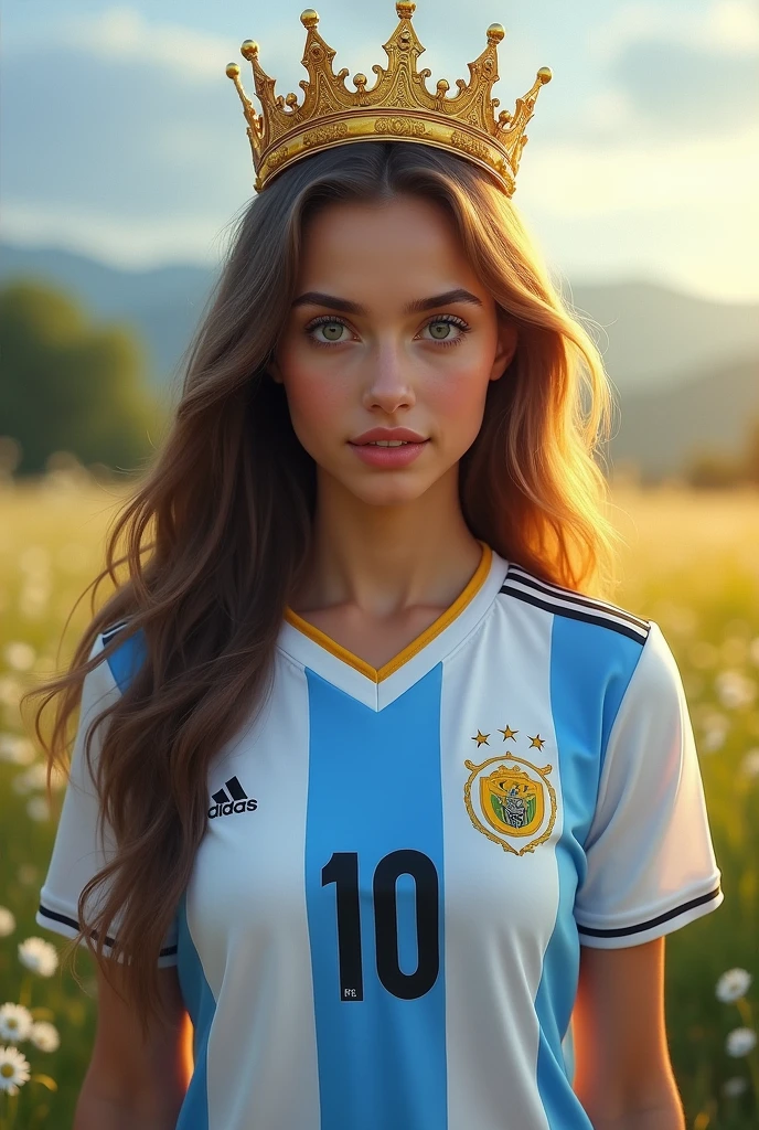Beautiful girl wearing argentina jersey with crown