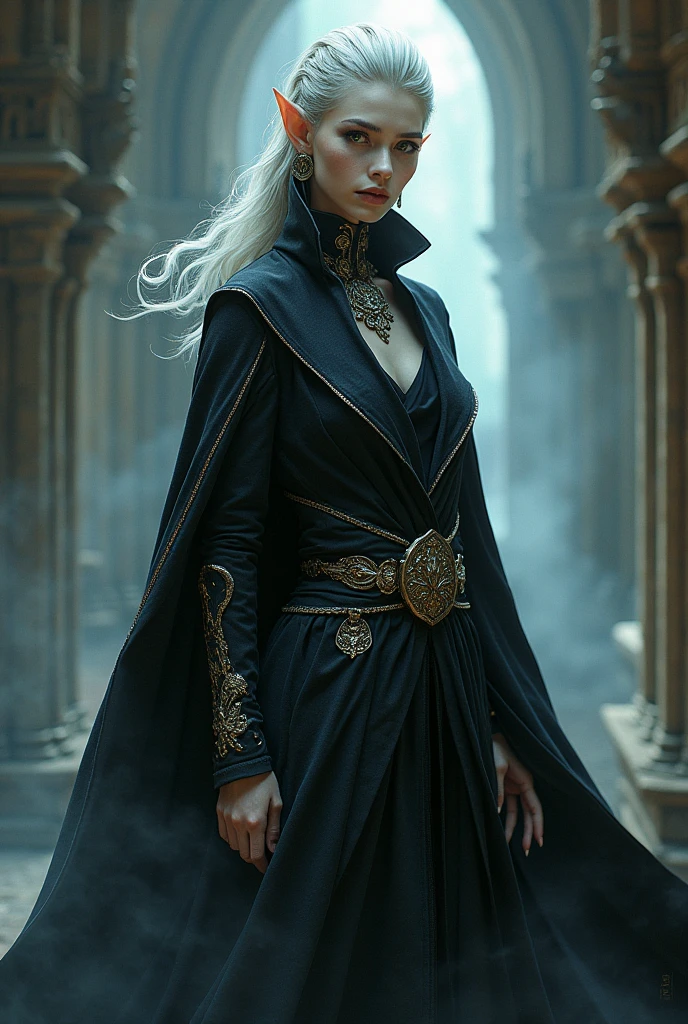 I want an RPG character like Dungeons and Dragons. His appearance has to be a half-gay effeminate elf with dark powers like Syndra's with a fusion of Janna from the game League of Legends.