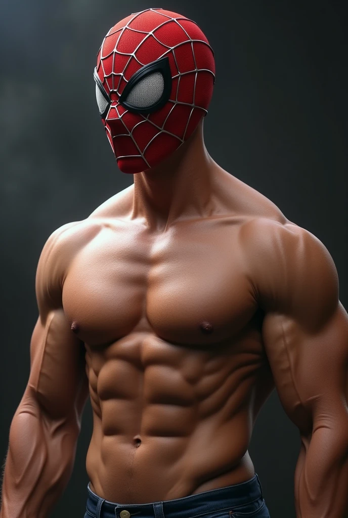 A good-looking man wearing the Spiderman mask from the amazing Spiderman 2,shirtless (Head to toe image