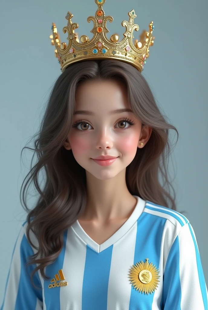 Beautiful girl wearing argentina jersey with crown with no background