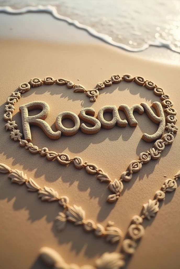 Generate a Sand art for my love her name is Rosary