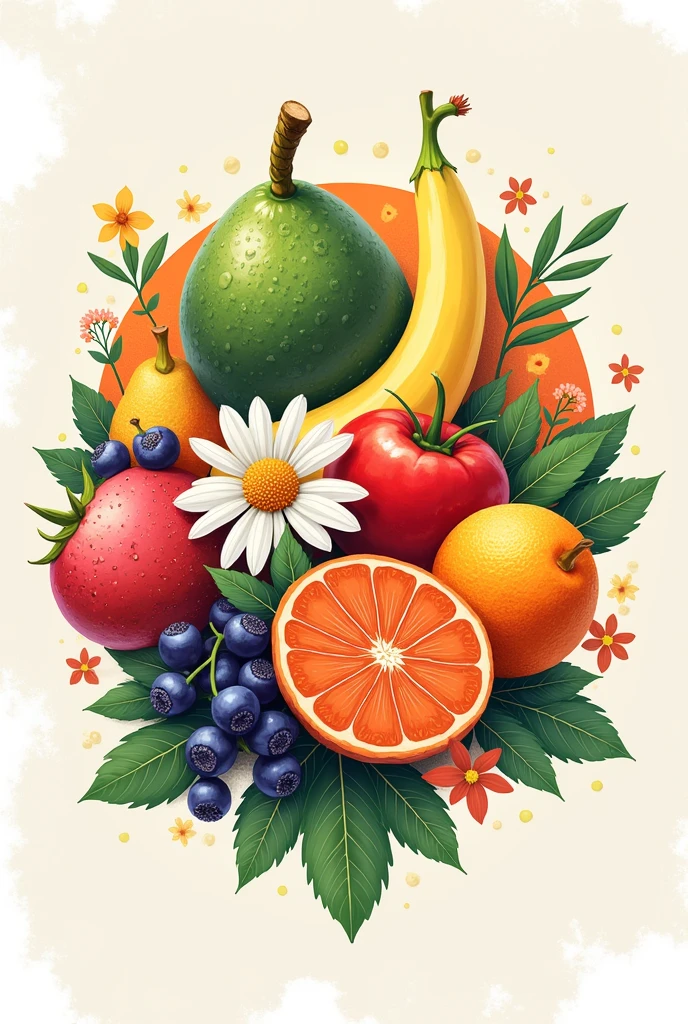Create colorful logo with flowers fruits and food Art's Leletty 