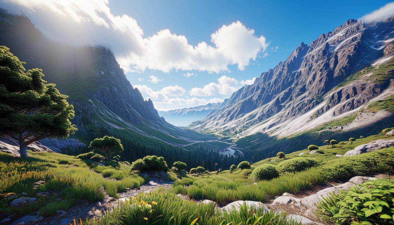Front view,There is a highest mountain on the West Coast,The mountain is full of green plants(best quality,4K,8k,High level,masterpiece:1.2),Ultra Detailed,(lifelike,Photo real,Photo real:1.37),Realistic lighting,虚幻引擎4K壁纸,Summer Unreal Engine 5, Beautiful landscape rendering, Mountains and Oceans, Rendered in 8k Unreal Engine,,The most beautiful scenery,Epic shock