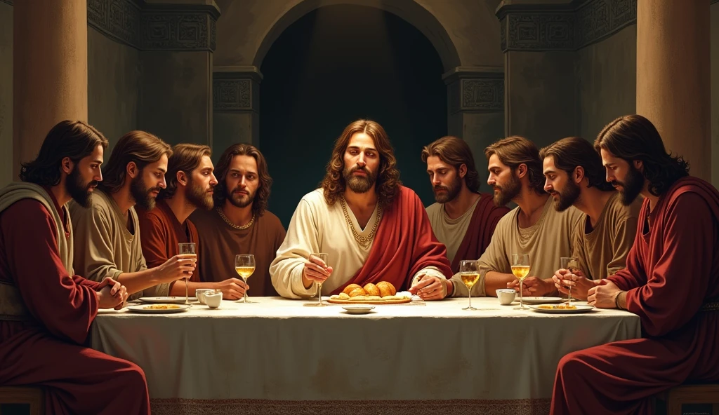 An illustration of Jesus Christ at the Last Supper