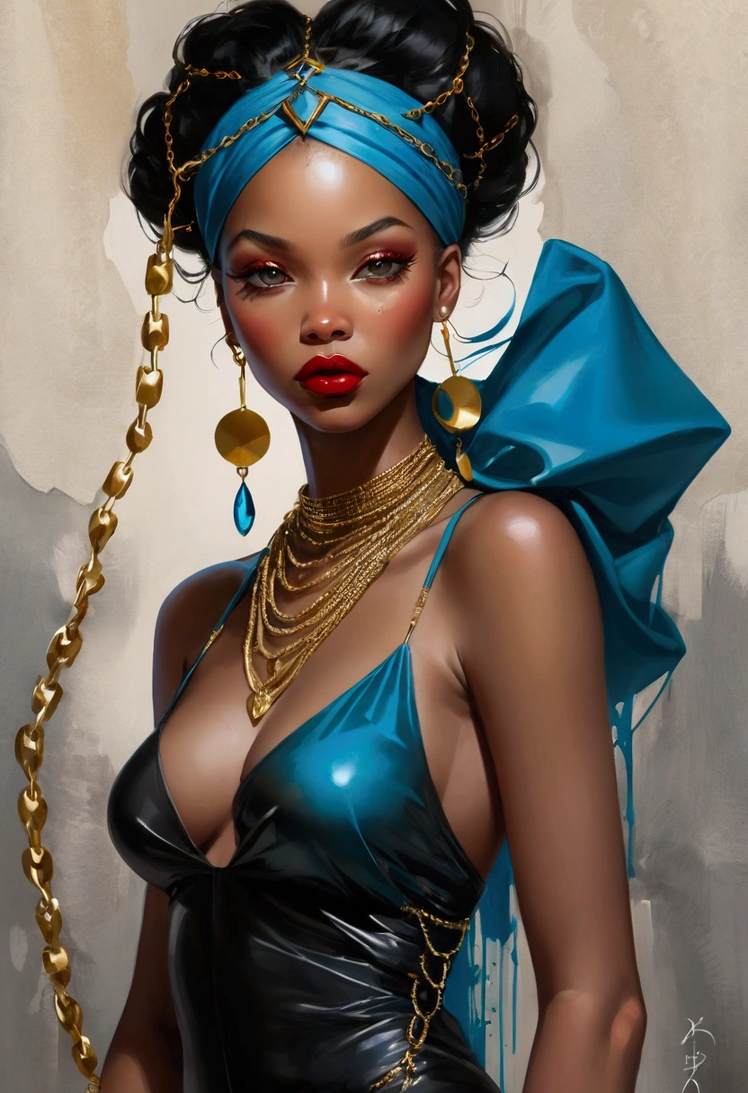 Beautiful black women paintings, Pretty Face, wearing flashy gold Chains, Hip Hop, affectionate, Avant-garde, Street Queen, Check it out, Ultra-fine inspired by WLOP, Art Station Trends, Fantasy Art, Complexity and confusion, The Art of Batting, Wallop Art, WLOP |, Influence, Beautiful character painting, Wlop style, WLOP | The germ of art, Unparalleled glass beauty, Figurative Art, Intense watercolor, Watercolor Detail Art, Watercolor splash, Surrealism, Avant-garde波普艺术, Beautiful and expressive paintings, Beautiful art illustration, rich and colorful, wonderful, Cruel beauty, masterpiece, best quality, Official Art, Women only, Clear outline, Best Shot, vector art, author:Sandra Chevrier, Dave McKean、Richard Avedon、screenwriter:Markiz Kuciala (Makizi Kuciala), Luminous design