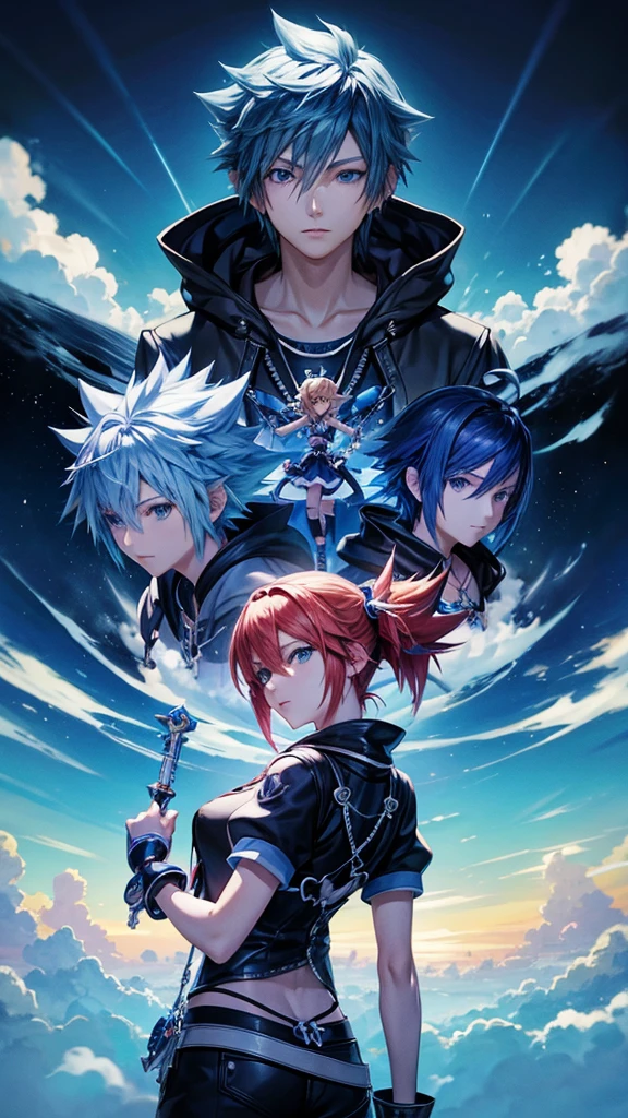 Characters from the Kingdom Hearts game series「sky」Create an image for, Thinking deeply, Show your keyblade、good looking、high resolution、