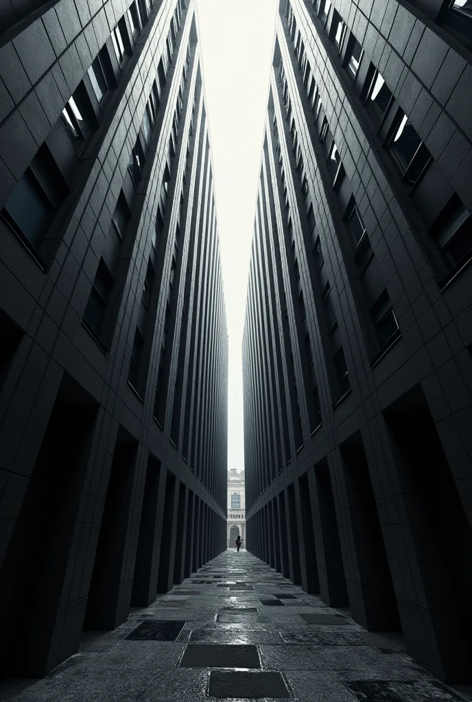 slash visual effect black line with silver outline, no curve cutting an whole building