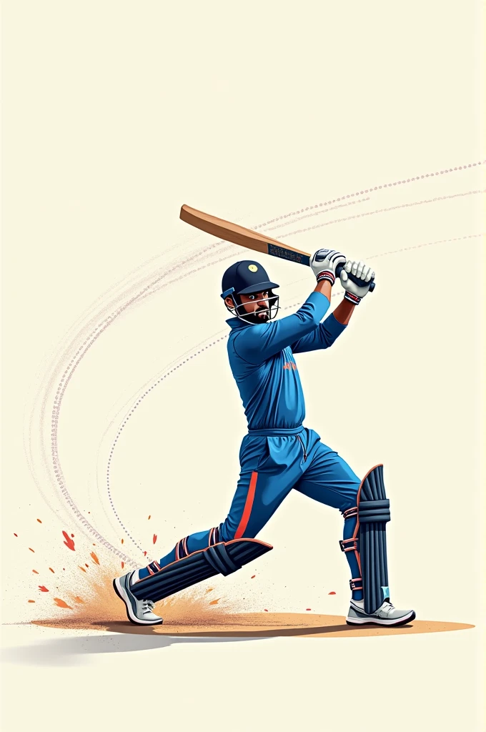 A drawing of Virat Kohli hitting a 6 in curved graft like representation of the ball's movement in dotted lines 