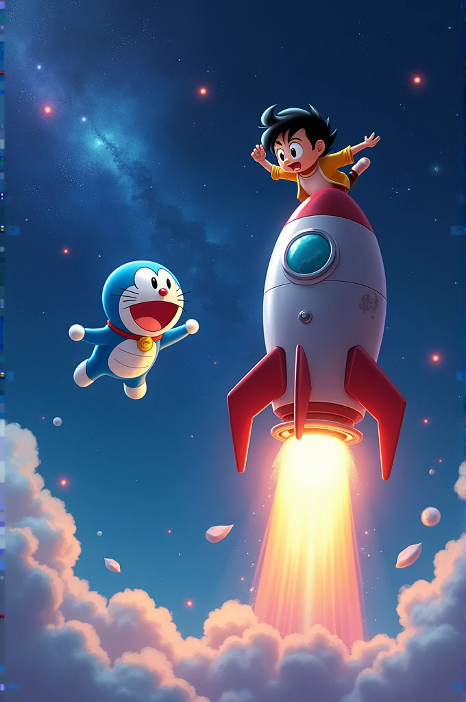 Dorimon fly in space to sitting on the rocket then come chota bheem in angry mood to kill the doremon