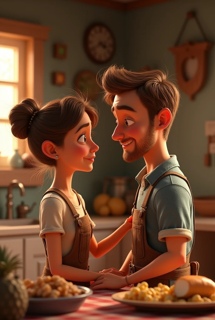 In cinamatic 3d cartoon "Wife: "You must have worked very hard in the field today. Your dedication to your work is our family's true wealth."