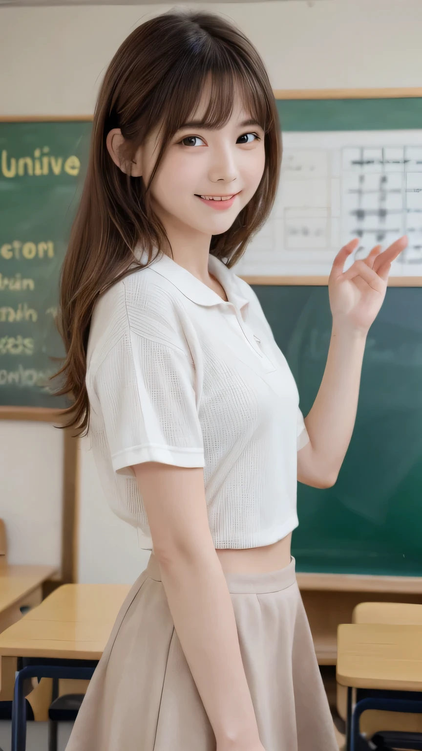 Best image quality (8k, High resolution, masterpiece: 1.2), Very detailed, Random Hairstyles, 2 woman, 

Extraordinary beautiful girl、Cute and beautiful face details、(Dealing with the Children_v1:0.008)、


score_9, score_8_upper, score_7_upper, 

situation: In the classroom、A teacher enthusiastically teaching his students math problems。There are mathematical formulas written on the blackboard、The teacher has a chalk。
system: The teacher stood in front of the blackboard.、Facing the students。Hold the chalk in one hand、With the other hand he points to the formula。His expression was serious.、There is power in the explanation。
Camera angle: From the front view、The teacher and the blackboard are in the center.、The students can be seen in the background.。


,Active stop temporarily ,
On her side、The thunder danced。
Focus on the upper waist


, Random cute poses ,Big eyes ,Puffy eyes ,  Heart pupil, blush  , Big shy smile , salute

　
