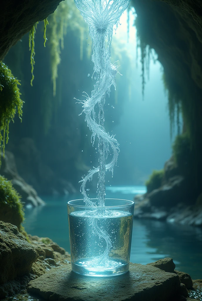 Grotto falling into an empty glass with a lid