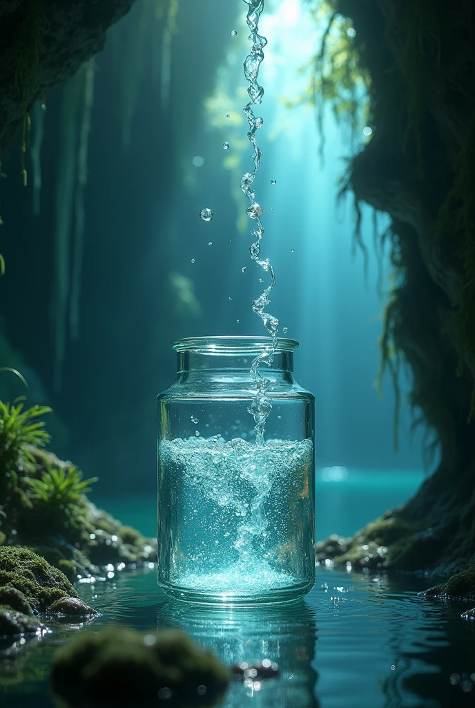 Grotto falling into an empty glass with a lid