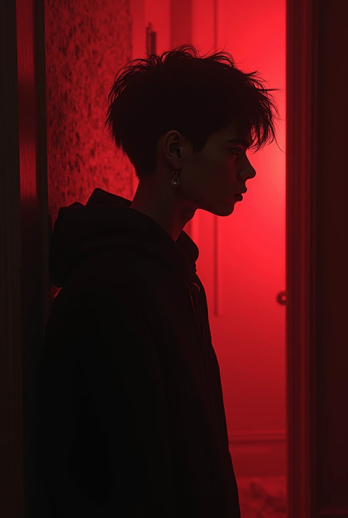 Room with red light , brutal body , boy or girl , or main girl ghost/women