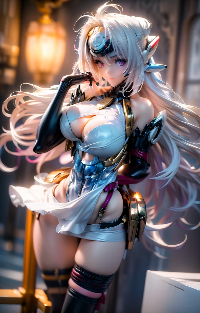 (masterpiece:1.2, Highest quality), (Realistic, photoRealistic:1.4), Beautiful illustrations, (Natural Side Lighting, Cinema Lighting), Looking at the audience, Upper Body, (Front view), 1 girl, Perfect Face, Symmetrical cute face, Glowing Skin, Baby Face, Long eyelashes, (Large Breasts), (Wide Hips),Beautiful Hair, Beautiful Face, Beautiful and beautiful eyes, Beautiful body, Beautiful breasts, Beautiful thighs, Beautiful legs, Beautiful fingers,(Beautiful views),(Cute Smile:1.2, Superior),Knee socks,Layered skirt,(Clothing Belt:1.5),((Sexy Bondage Cosplay:1.5)),Bikini Tops