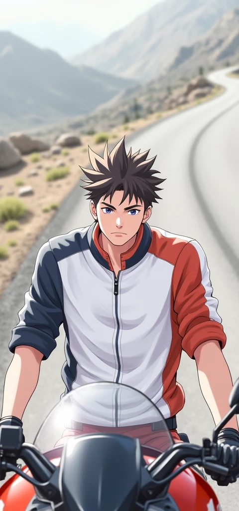 A young man sitting on a high-powered motorcycle