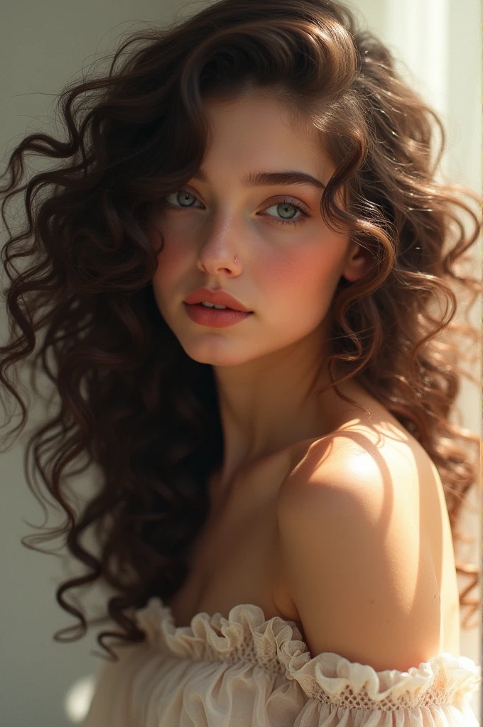 Lights skin girl with curly hair naked