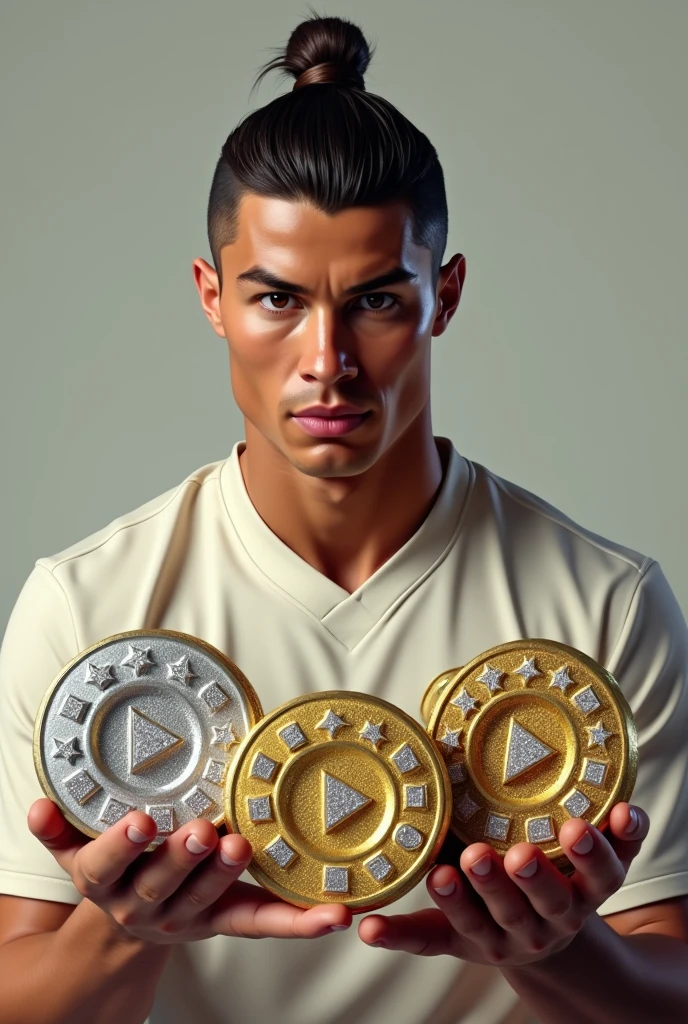 cristiano ronaldo gold play button in hands