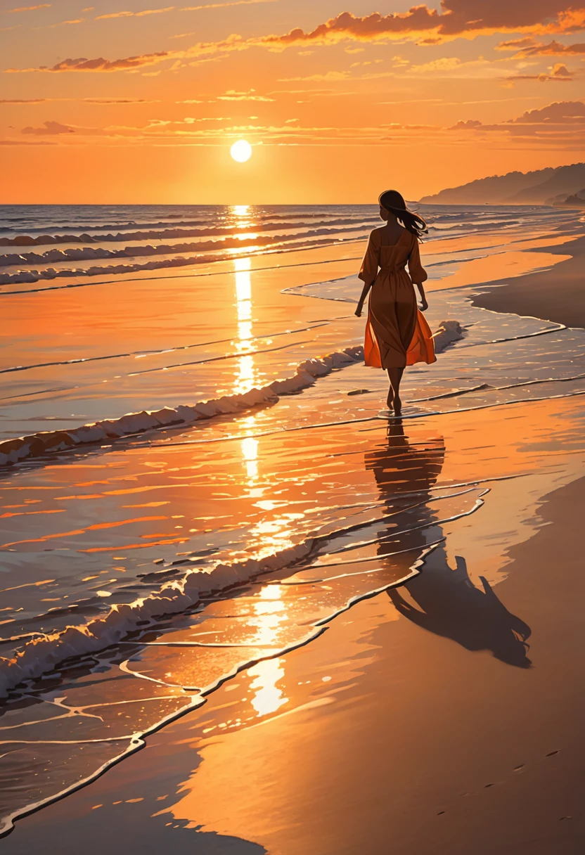 a girl are walking on the beach holding hands and holding a frisbee, burning scene in the background, dark. no text, the most beautiful scene, movie frame still, rotoscoped, with a spooky filter applied, 2d, 2 d, fires glow lonely, movie still frame, in this ominous scene, on a beach, tumblr, gif, very realistic film still