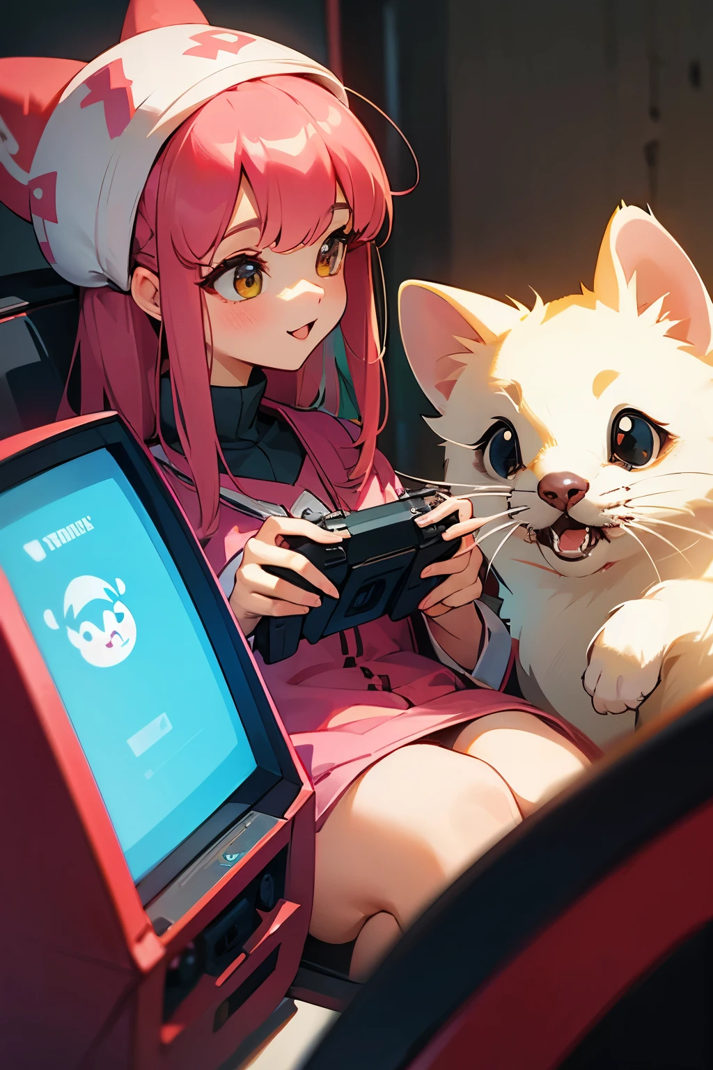 Ferret girl, cute, joy, playing videogames