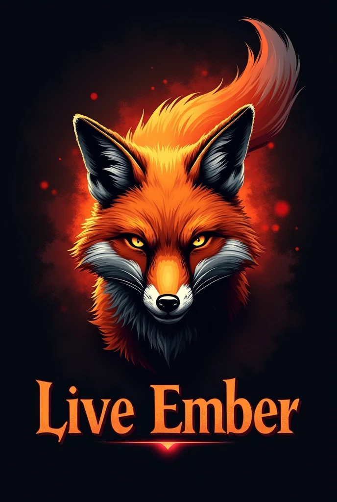 Intimidating LOGO with the name live ember, a fox and orange colors