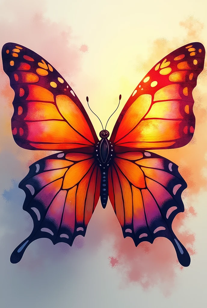 a MAPLE BUTTERFLY, with explosion of colors in the background TEXT PSIU PRODUÇOES line art for LOGO