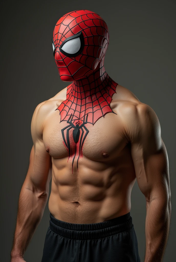 A good-looking man wearing the Spiderman mask from the amazing Spiderman 2,shirtless (Head to toe image(Halloween costume) that the body is muscular but not exaggerated and without any tattoos or anything just the body in a natural way (shirtless carajo ) full body image putsmre ( you are a AI