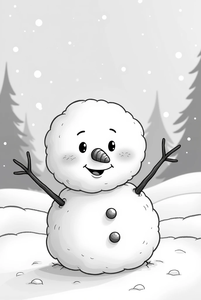Snowman, black and white cartoon
