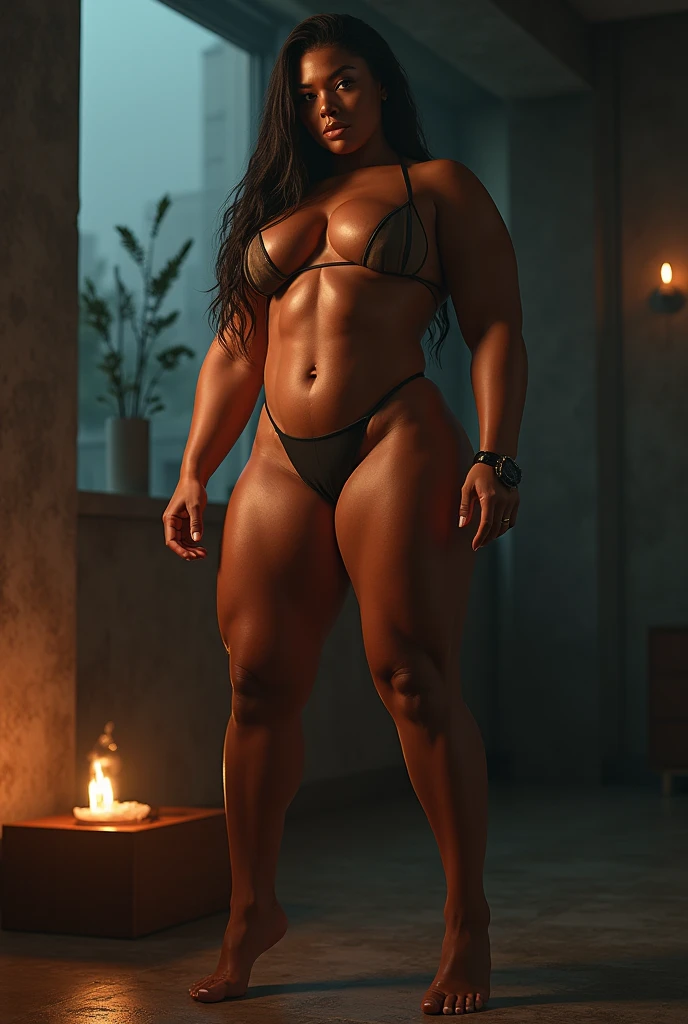 a tall, muscular, shemale with a large endowment, full body shot, highly detailed, 8k, photorealistic, cinematic lighting, dramatic pose, chiaroscuro lighting, intricate details, hyperrealistic skin textures, glowing skin