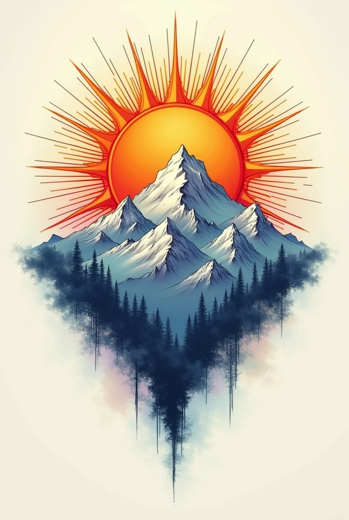 Draw a sun with mountains inside for tattoo