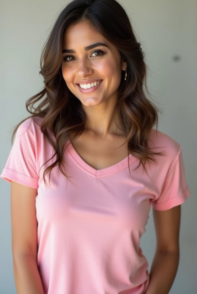 Free image of a 28 years beautiful, attractive and healthy pakistani girl wearing T shirt, the T shirt should be pink and cotton made and little tight in which boobs are big with 34 size , the free image is for fiverr gig thumbnail which looks real