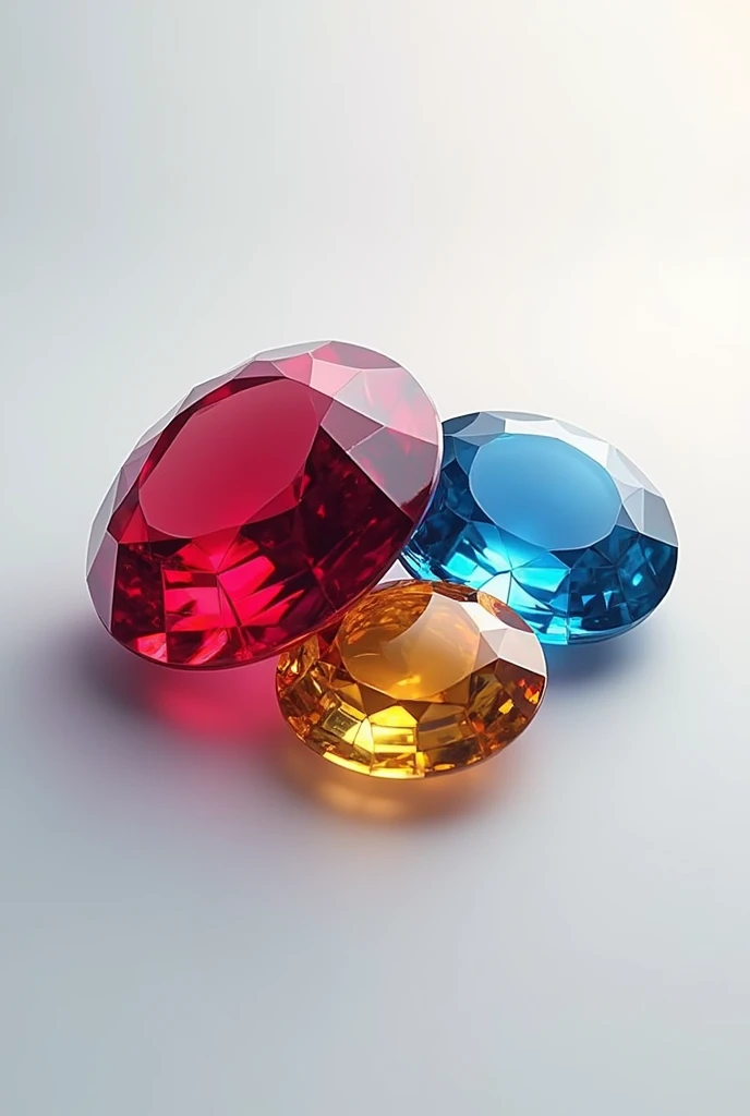 A logo with 3 precious stones that are red, blue and yellow 