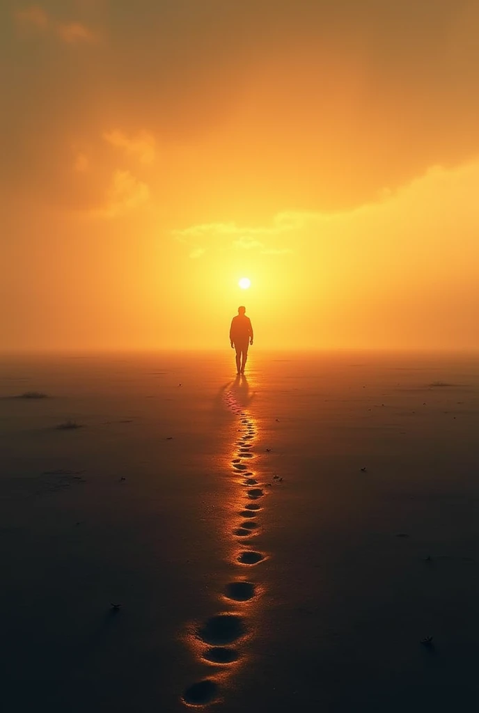 Book cover image of a person walking in an empty place at sunset and leaving a trail behind him