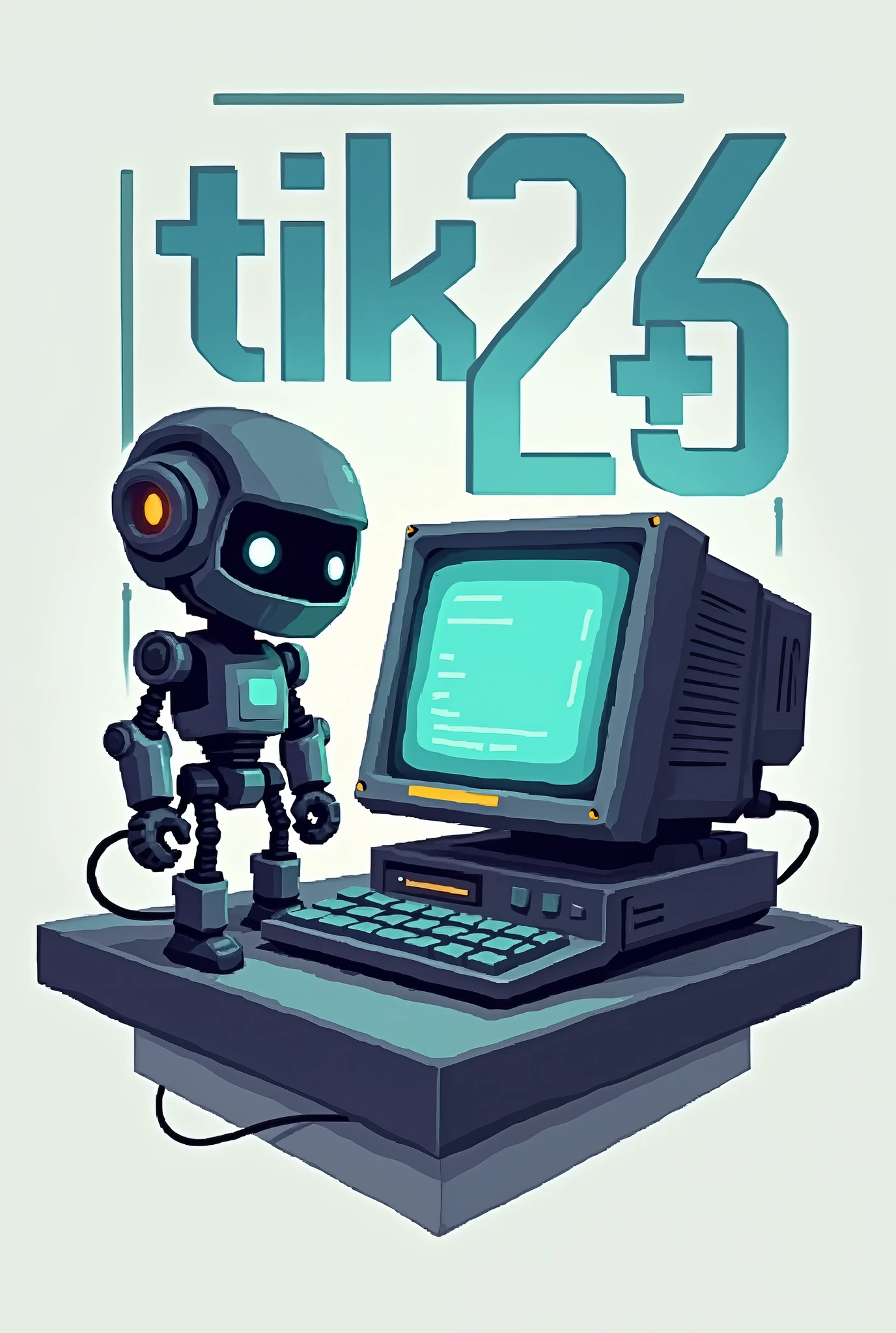 pixel logo with computer, C++, robot and stylized text TiK26