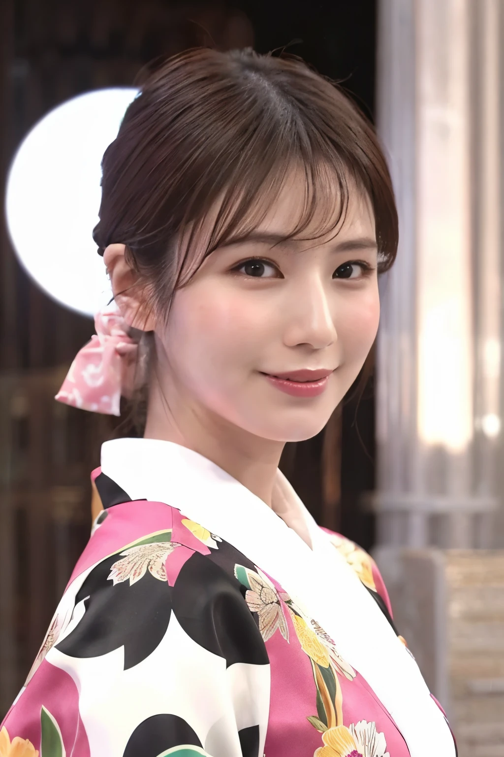 1 person, (Wearing a pink floral kimono.:1.2), Very beautiful Japanese idol portraits, 
(RAW Photos, Highest quality), (Realistic, Realistic:1.4), (masterpiece), 
Very delicate and beautiful, Very detailed, 2k wallpaper, wonderful, finely, Very detailed CG Unity 8k 壁紙, Very detailed, High resolution, Soft Light, 
Beautiful details, Very detailed目と顔, Beautiful and sophisticated nose, Beautiful and beautiful eyes, Cinema Lighting, 
(Commemorative photo on Santorini Island:1.3), (White Building), (blue sky), (Church bells), (Aegean Sea),
(Japanese hairstyle), (Tie your hair at the back:1.3), (bangs), (hairpin), 
Complete Anatomy, Slender body, Small breasts, smile