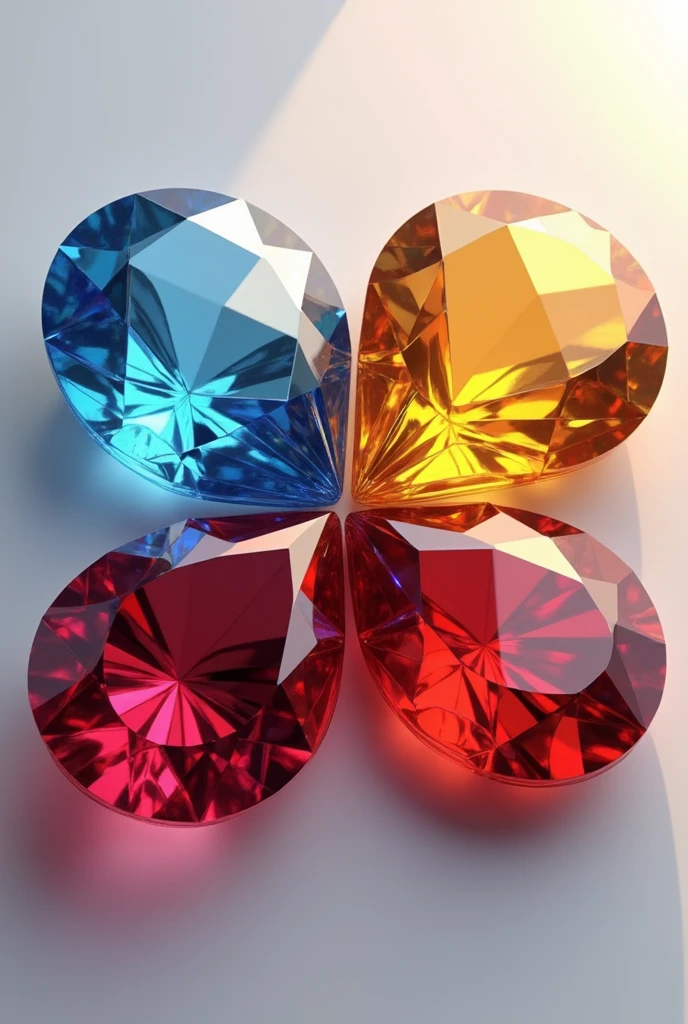 A logo with 3 precious stones that are red, blue and yellow and that have a very detailed image 