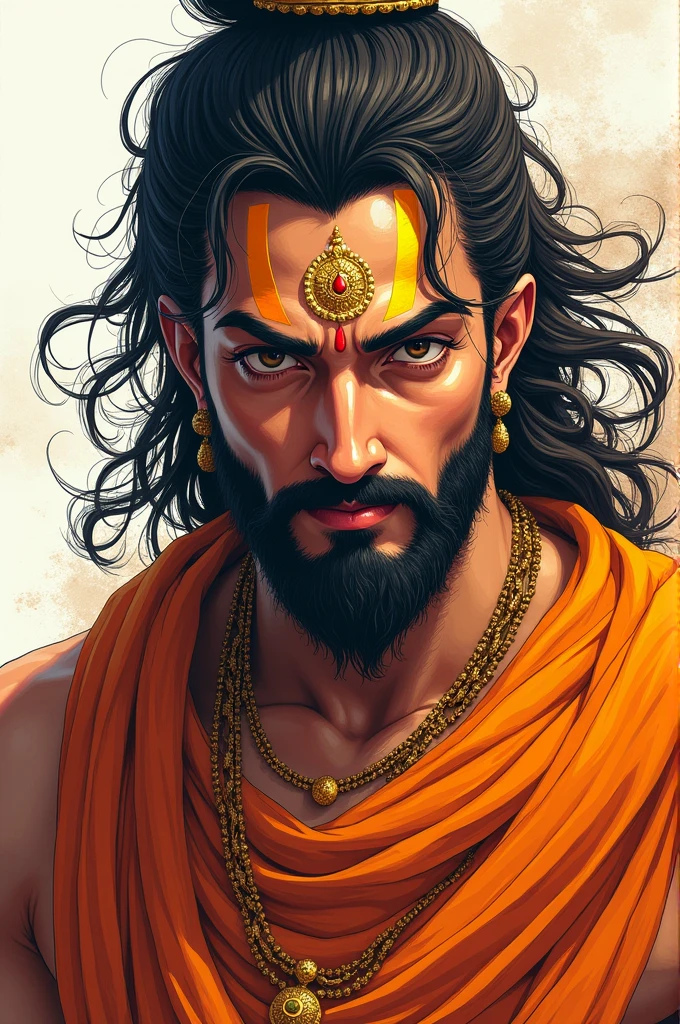 Lord parashuram with ahuge tilak,Janie and saffron outfit anime version