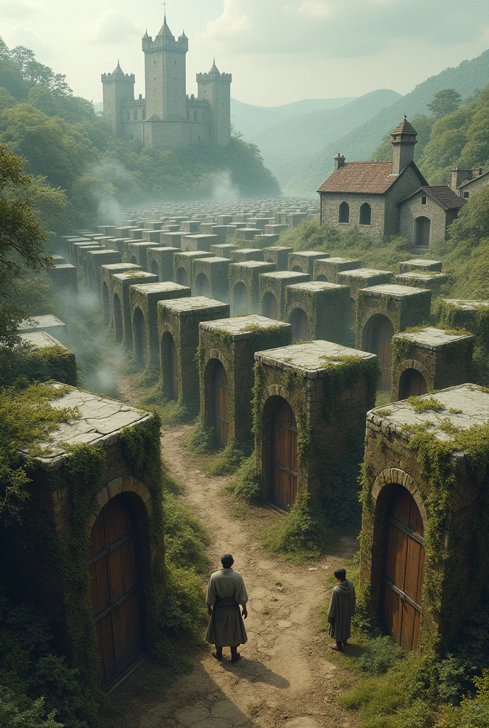 A medieval land with infinte medieval refrigerators