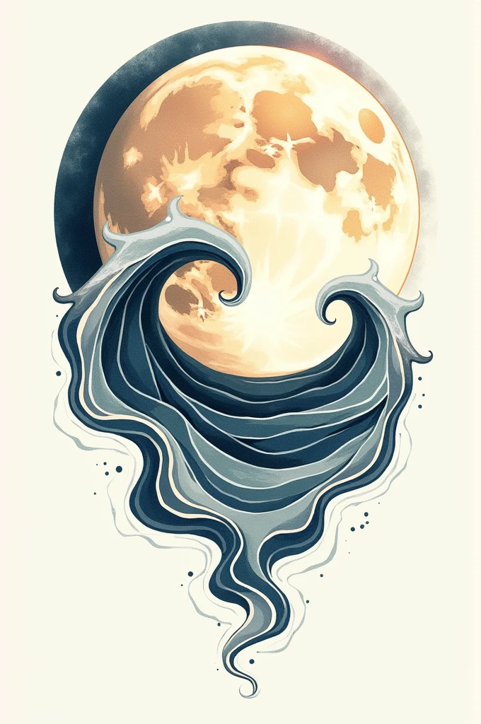 Draw a moon inside with tides for tattoo