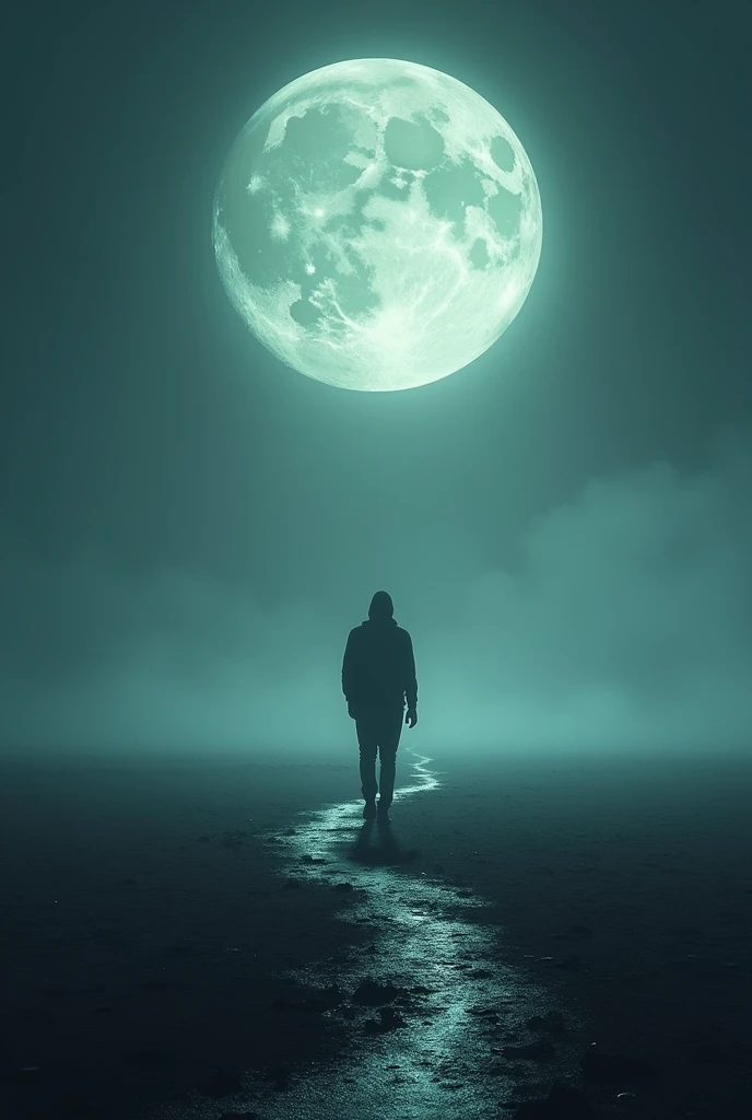 Book cover image of a person walking in an empty place at night with the moon and leaving a trace behind him