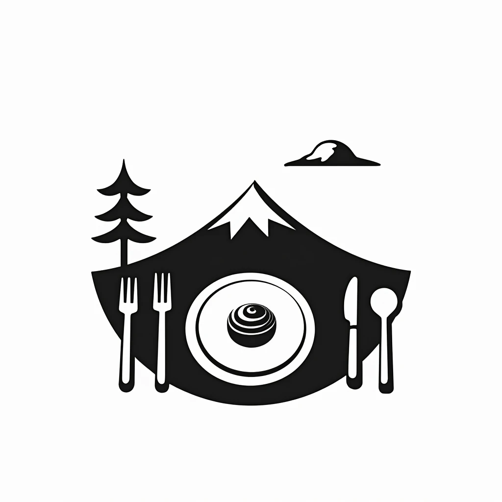 Logo of a restaurant rich in nature and deep in the mountains
Restaurant logo with a view of Mt. Fuji
Circle-shaped logo marks,
The circle is a pop illustration of the plate
A logo that shows that it is a delicious restaurant
a restaurant rich in nature
On the terrace table, knives and forks, polite cloths,
a small pine tree
attract tourists
chic
Mt. Fuji is painted with only silhouette, pop and border only
Logos are pop, stylish and silhouette-only logo marks
White background
Black and white two-tone coloring design
achromatic design
elegant design
Italian and Japanese restaurants
Match between Japanese and I, harmony
Pretty cool
Stylish design
chic and modern design