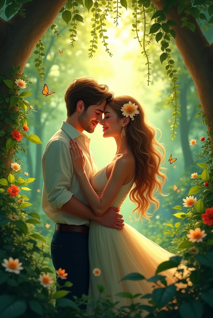 Creat couple image having romantic in the jungle .